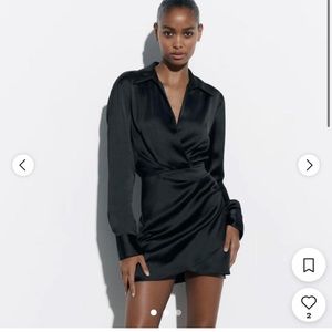 Zara | Satin Effect Mini Dress | Collared | Black | Size Small